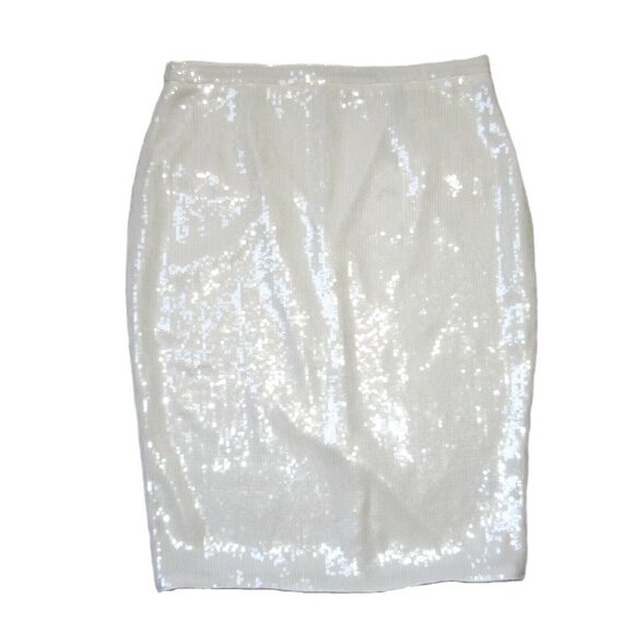 NWT Theory Knee Length Slim Fit Pencil in White Fluid Sequins Skirt 14 $345 - Picture 2 of 7
